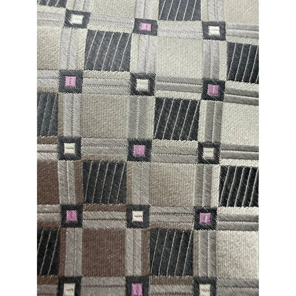 Nicole Miller Col. Men Grey Black Purple‎ Geometric Grid Woven Classic Necktie